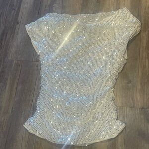 Sequin Embellished White Top